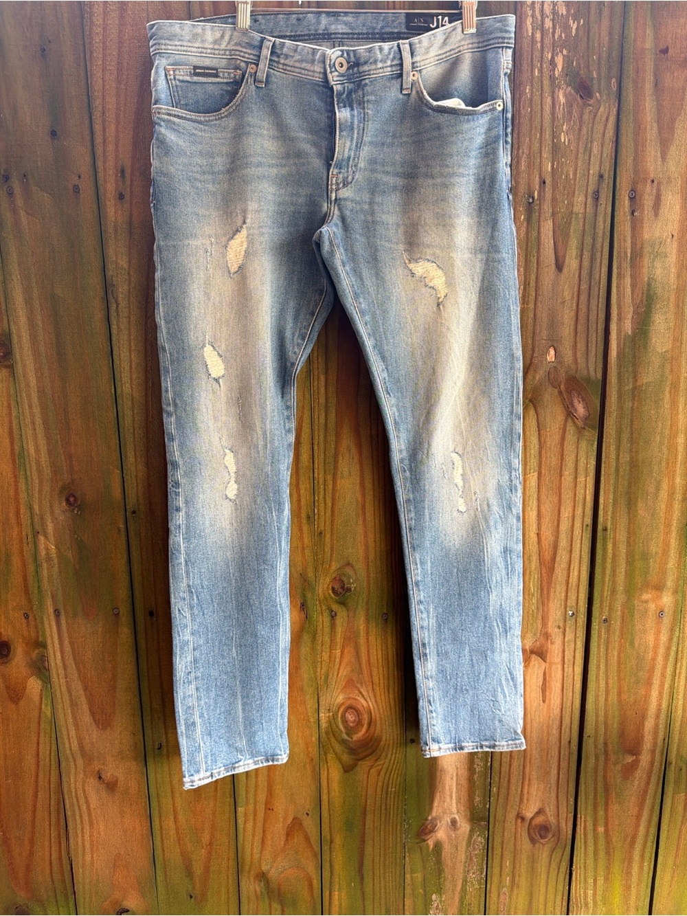 Armani Exchange Light Blue Distressed Skinny Jeans